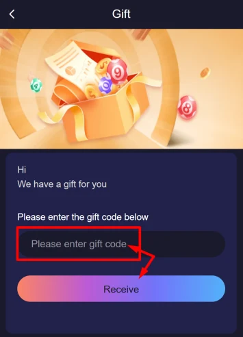 Jai Club gift screen with field to enter a gift code