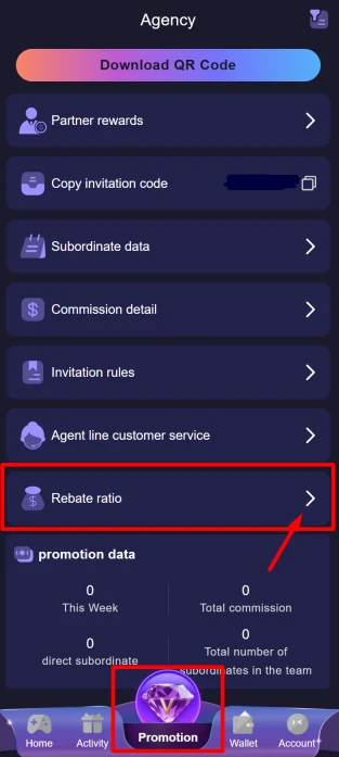 Jai Club promotion area with referral invitation and rebate options